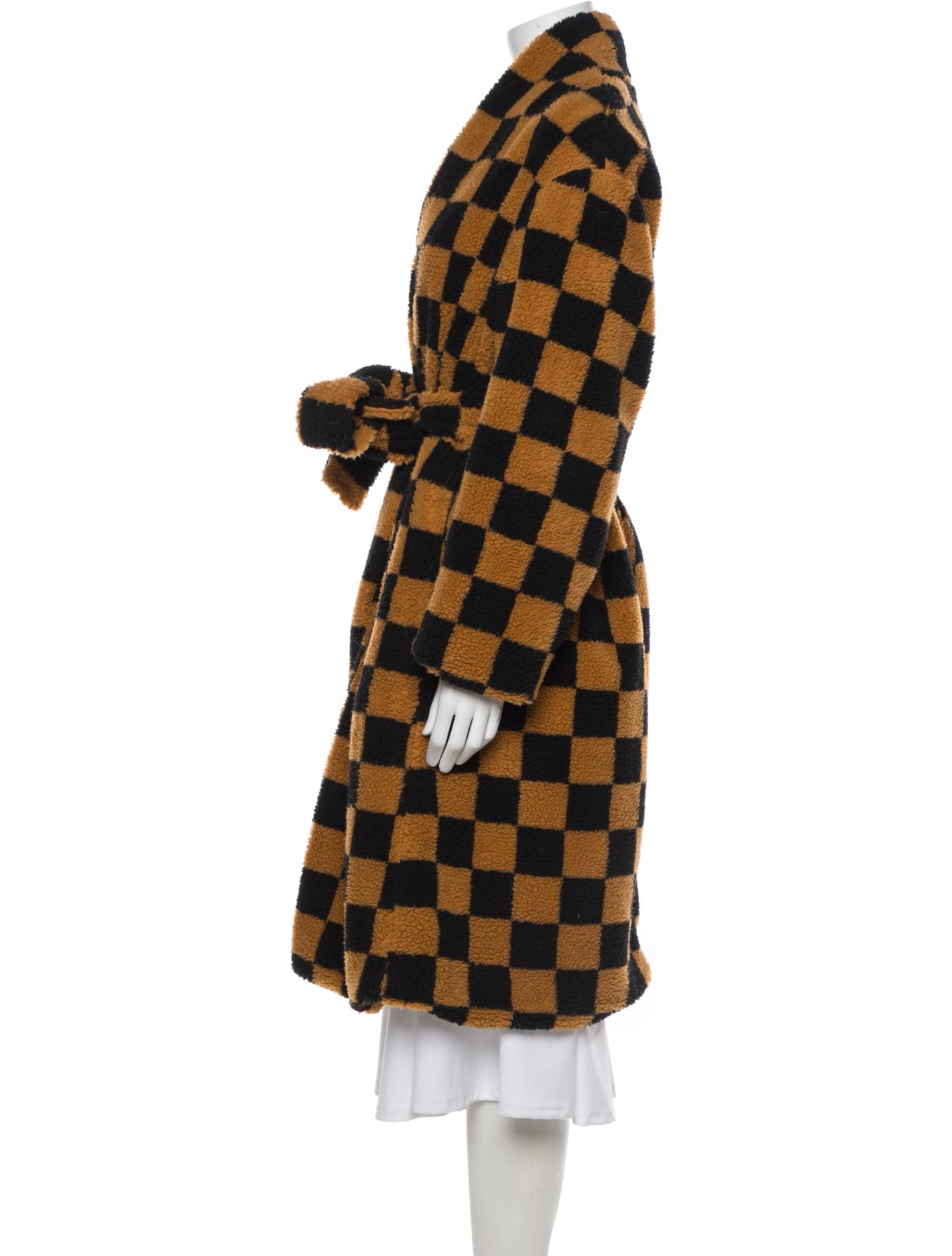 Sipos New York Plaid Print Faux Fur Coat