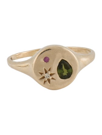Scosha 10K Tourmaline, Ruby, & Diamond Night Market Round Signet Ring