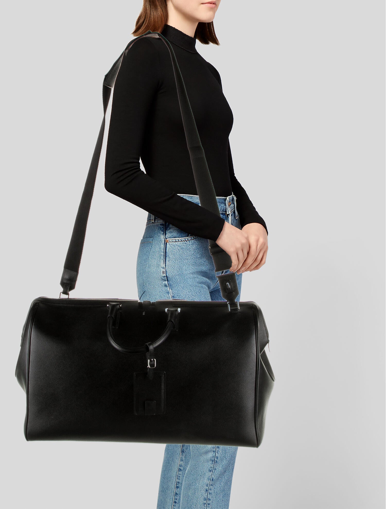 Serapian Saffiano Leather Weekender Bag - Black Luggage and Travel ...