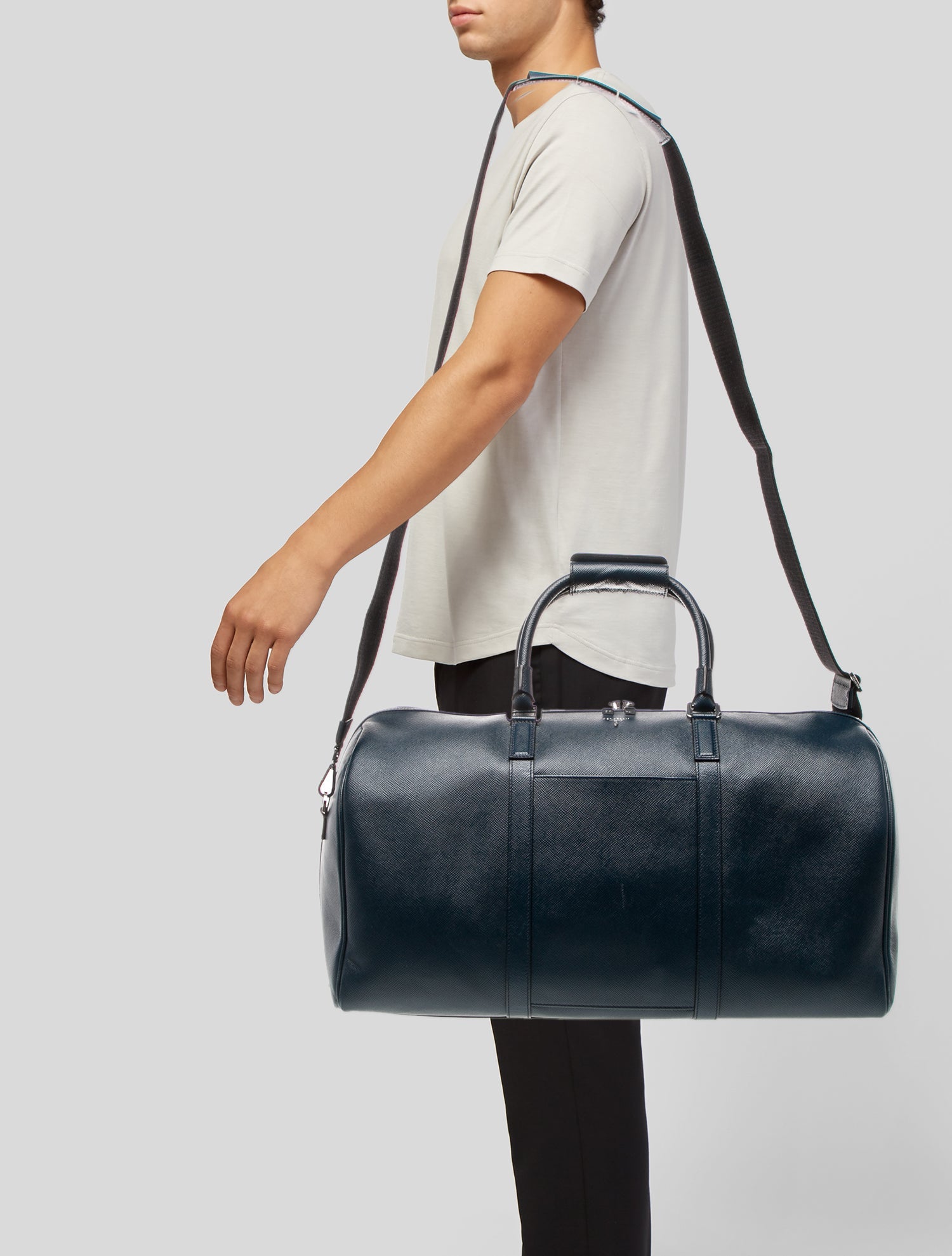 Serapian mens blue leather carry on