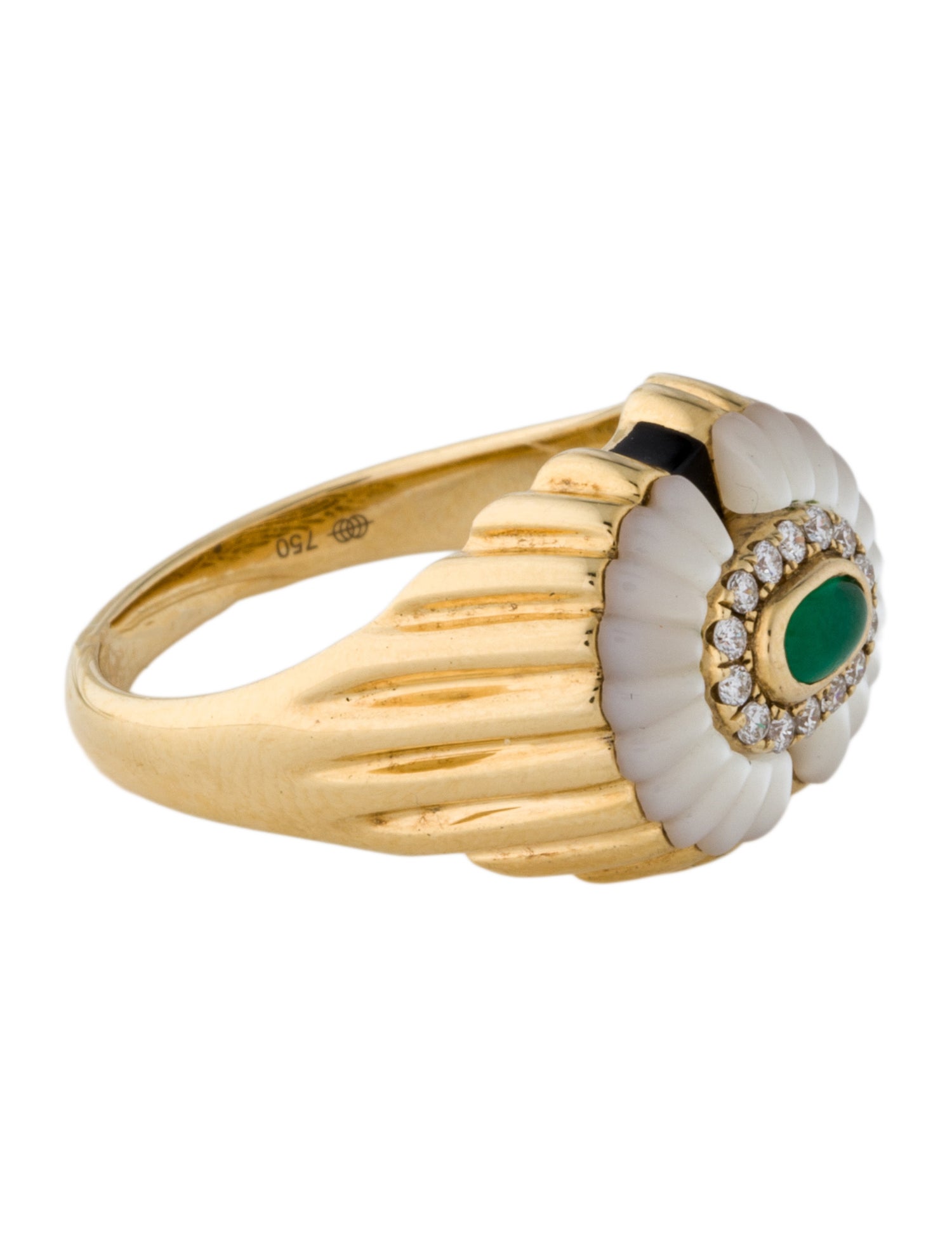 State Property 18K Diamond, Emerald & Mother of Pearl Alara Snowdrop Signet Ring