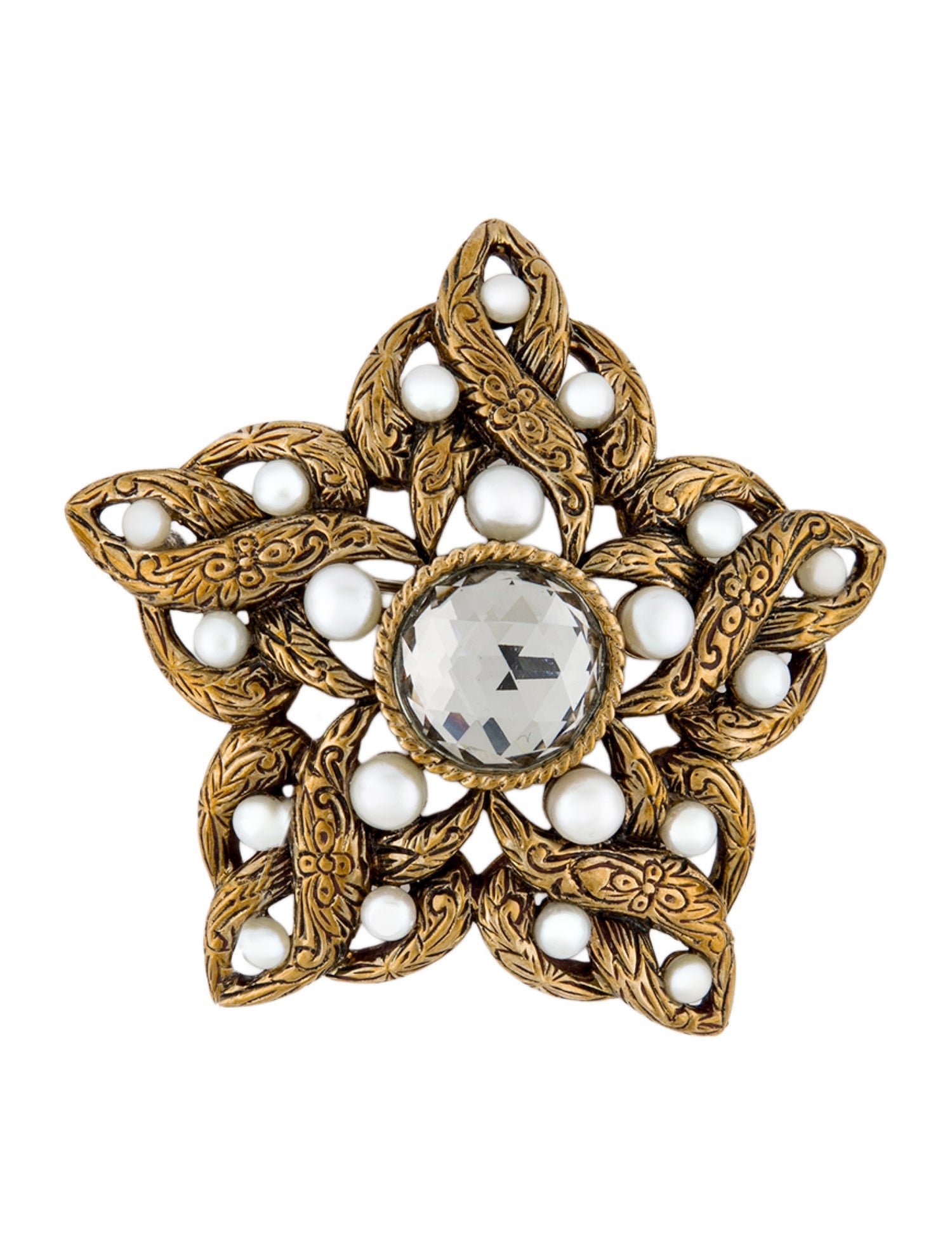Stephen Dweck Pearl & Quartz Textured Star Brooch