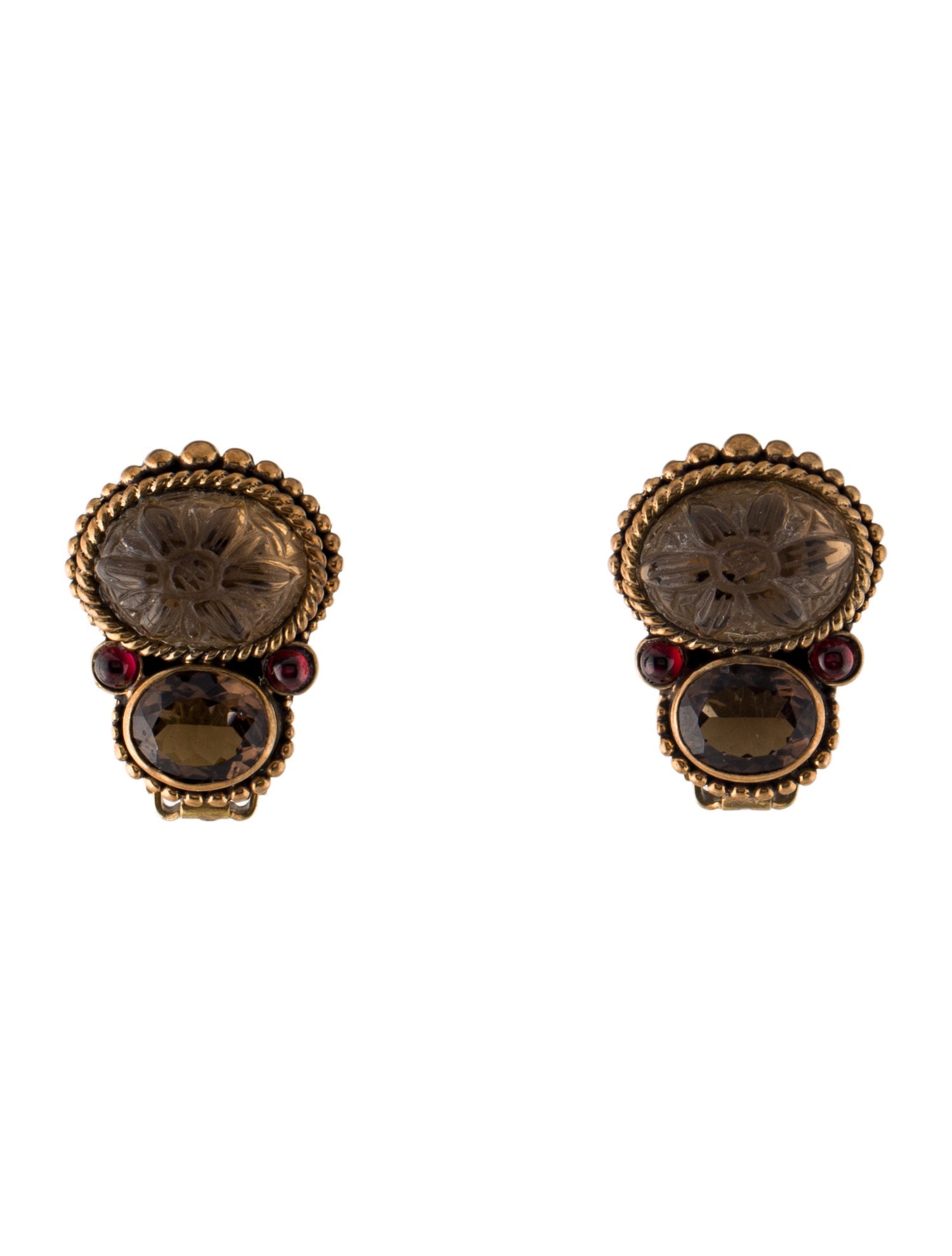 Stephen Dweck Smoky Quartz & Garnet Clip-On Earrings