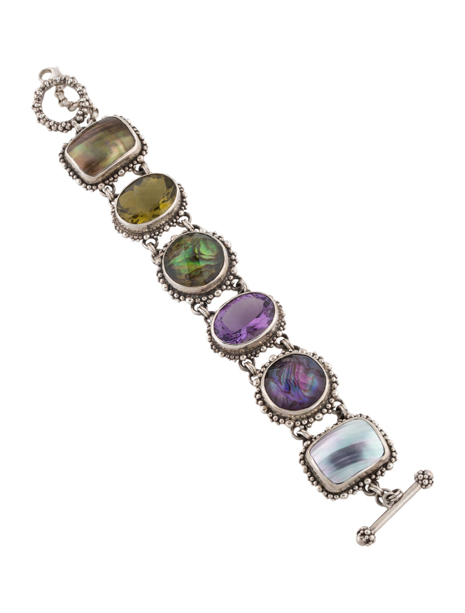 Stephen Dweck Vintage Shell & Multistone One-of-a-Kind Link Bracelet