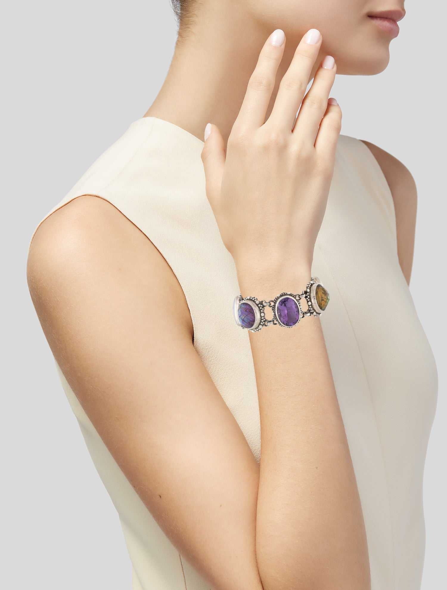 Stephen Dweck Vintage Shell & Multistone One-of-a-Kind Link Bracelet