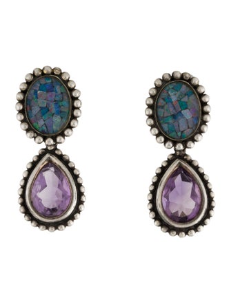 Stephen Dweck Amethyst, Glass Opal Mosaic Doublet Drop Earrings