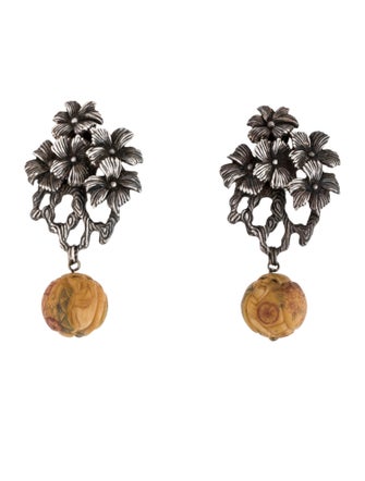 Stephen Dweck Palm Wood Drop Clip-On Earrings