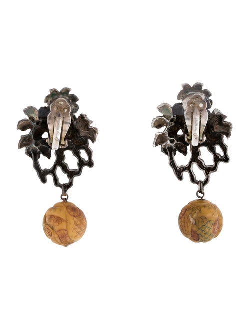 Stephen Dweck Palm Wood Drop Clip-On Earrings