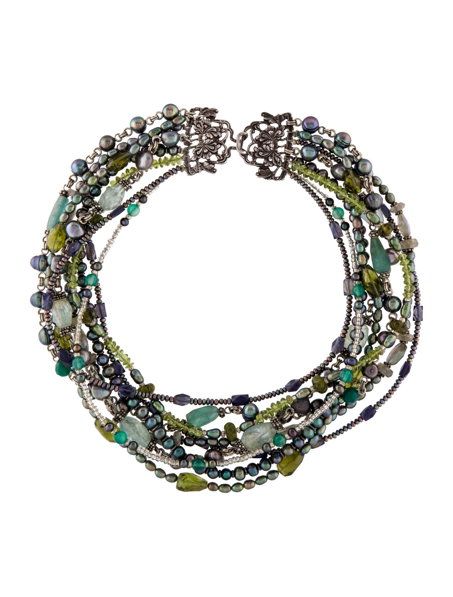 Stephen Dweck Dyed Pearl & Multistone Multistrand Necklace