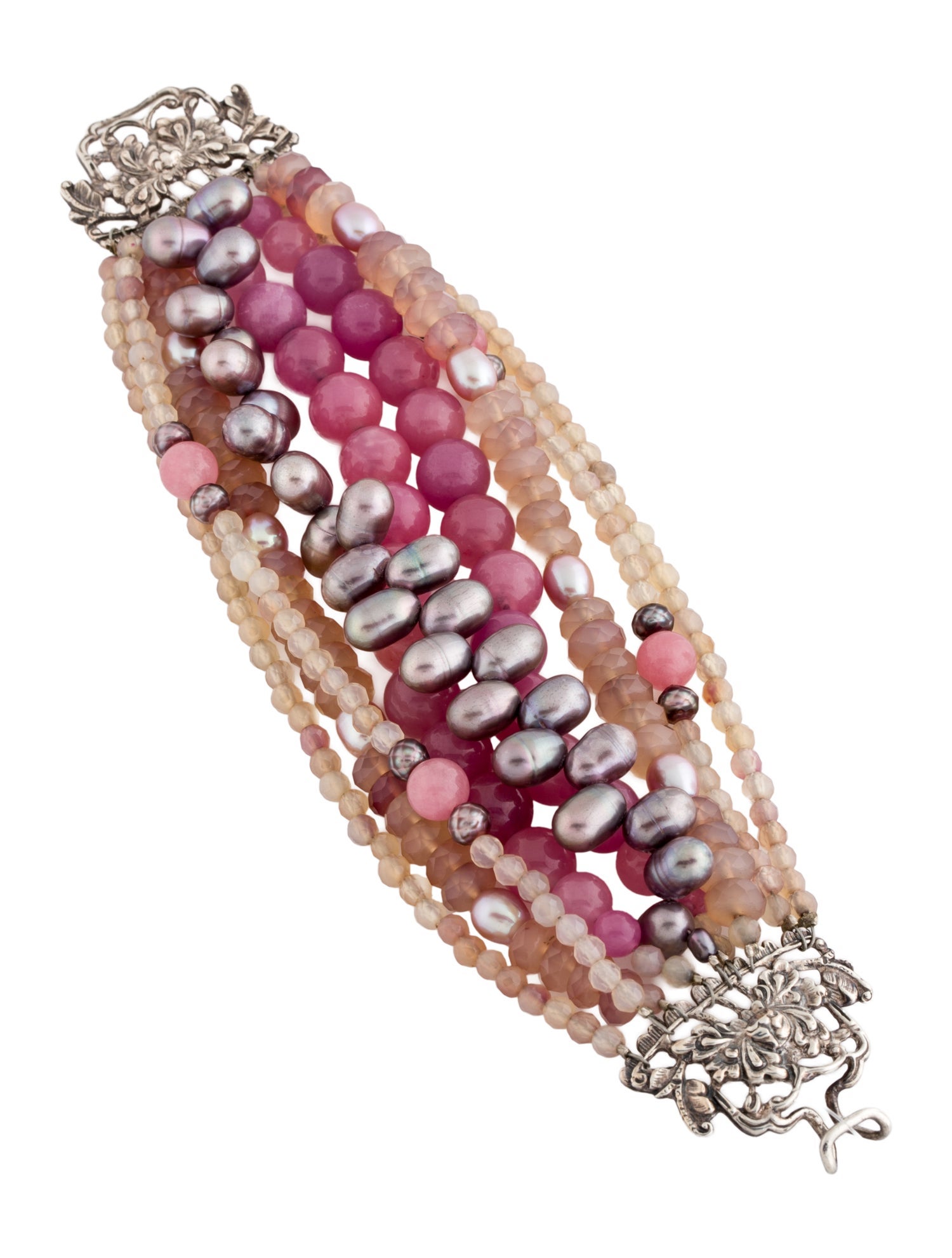 Stephen Dweck Dyed Pearl, Dyed Chalcedony, & Dyed Quartzite Beaded Multistrand Bracelet