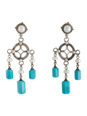 Stephen Dweck Pearl & Turquoise Chandelier Drop Earrings