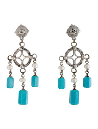 Stephen Dweck Pearl & Turquoise Chandelier Drop Earrings