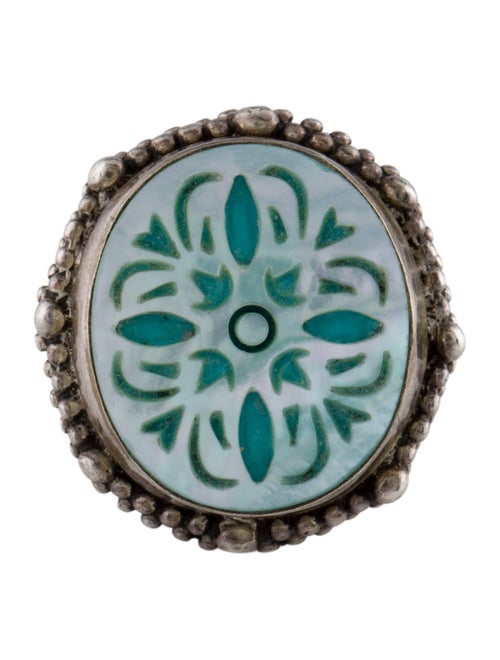 Stephen Dweck Mother of Pearl Carved Cocktail Ring