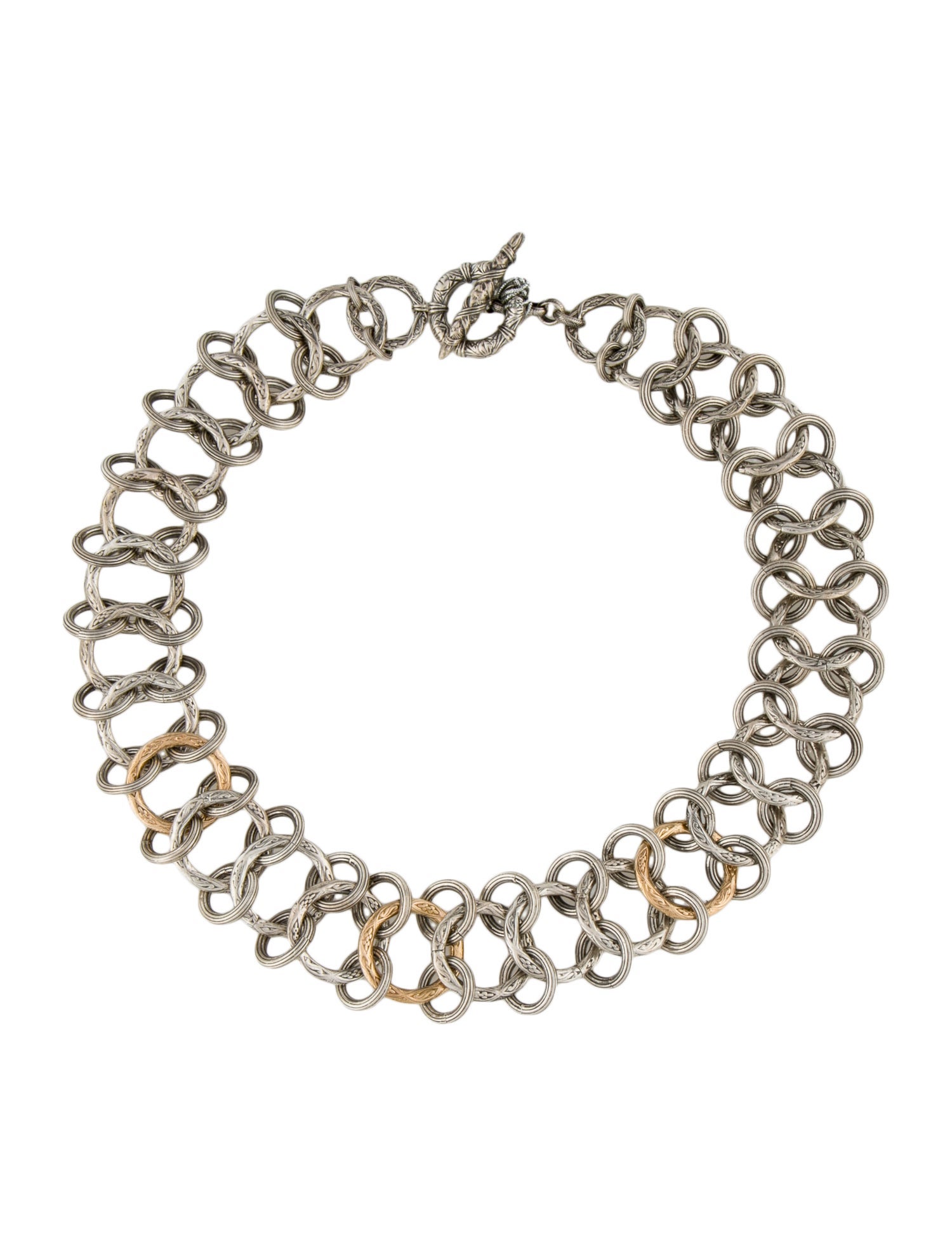 Stephen Dweck Two-Tone Engraved Round Link Necklace