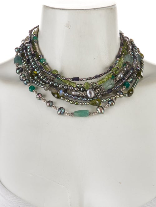 Stephen Dweck Dyed Pearl & Multistone Multistrand Necklace