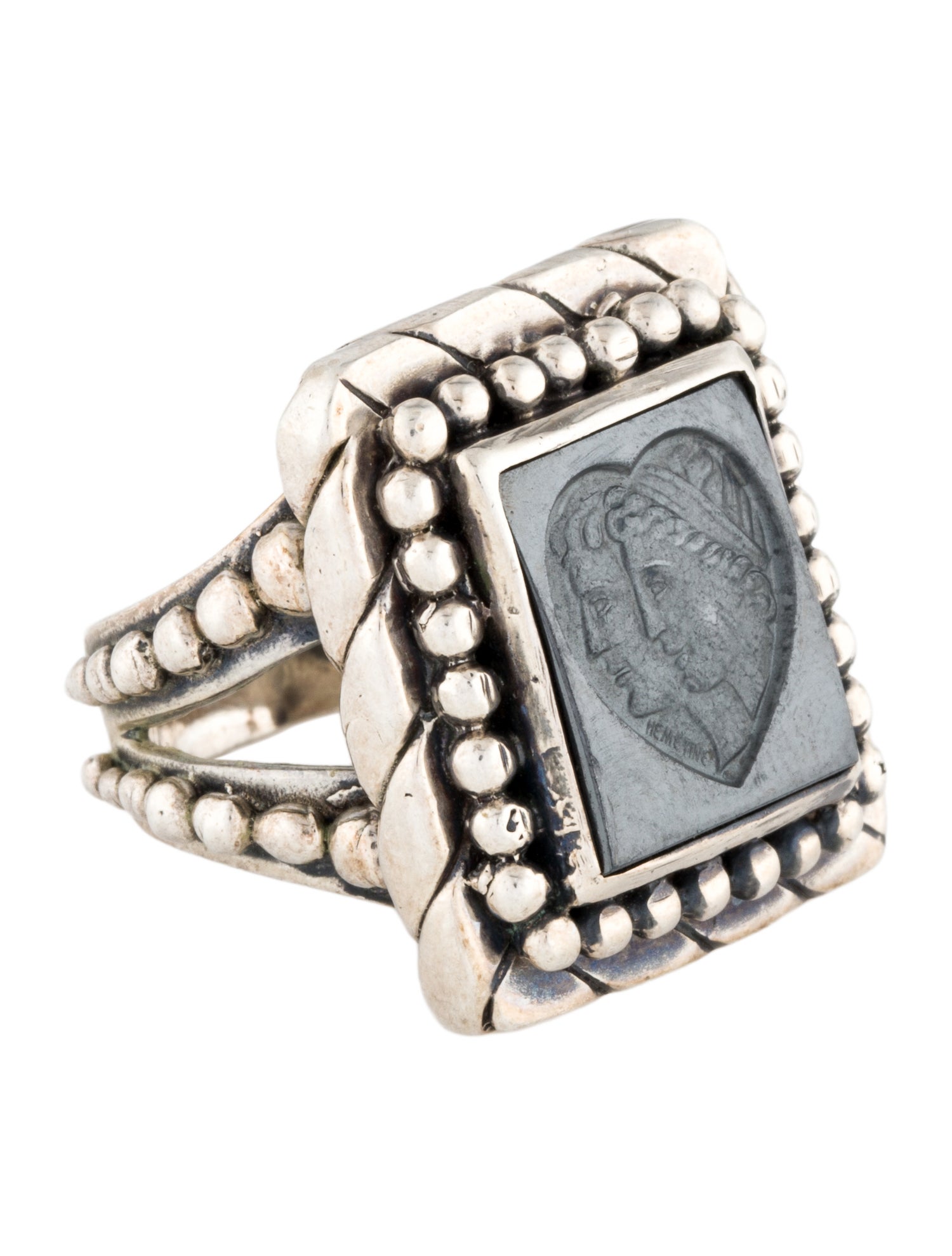 Stephen Dweck Hematite Intaglio Cocktail Ring