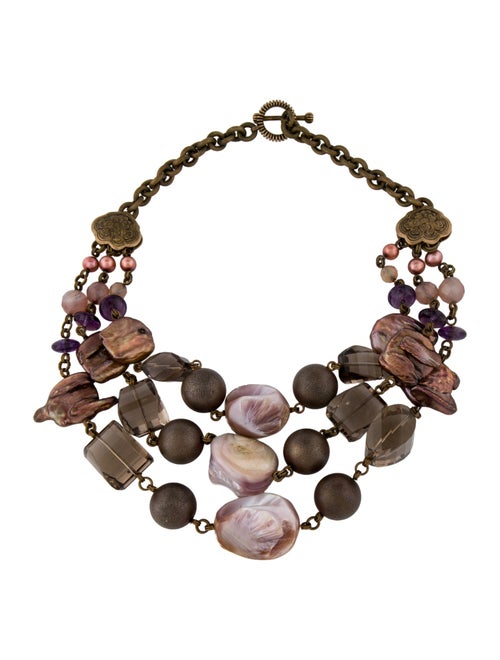 Stephen Dweck Pearl, Shell, Pink Stone, Purple stone & Brown stone Multi-Strand Necklace