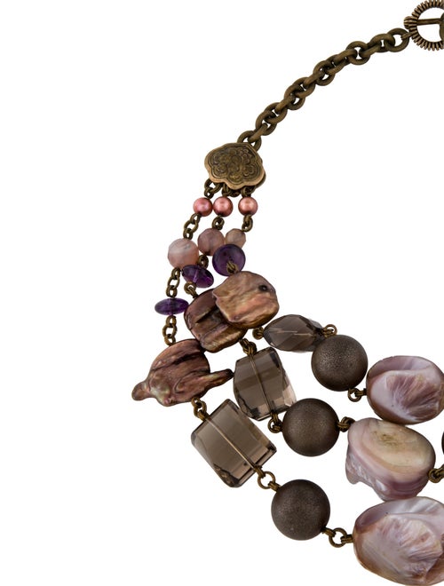 Stephen Dweck Pearl, Shell, Pink Stone, Purple stone & Brown stone Multi-Strand Necklace