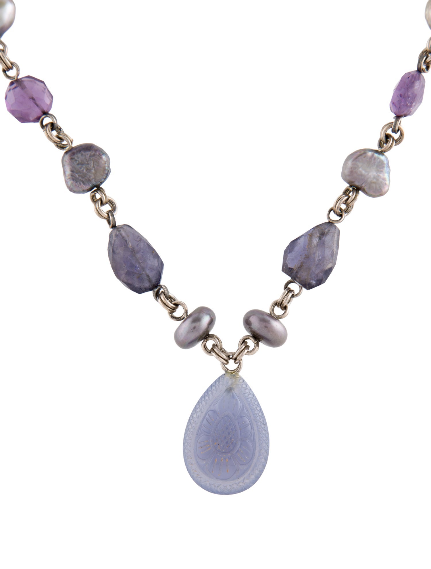 Stephen Dweck Pearl & Multistone Pendant Necklace