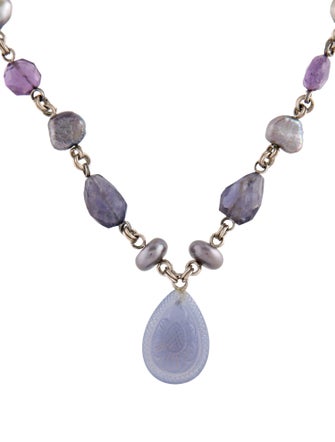 Stephen Dweck Pearl & Multistone Pendant Necklace