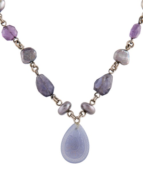 Stephen Dweck Pearl & Multistone Pendant Necklace