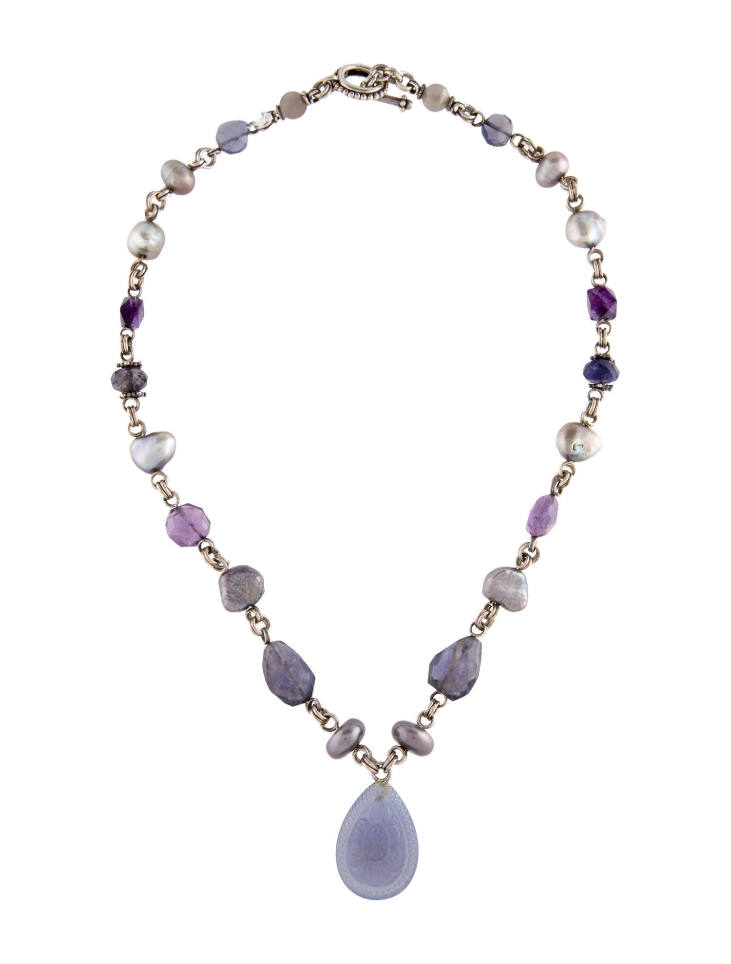 Stephen Dweck Pearl & Multistone Pendant Necklace