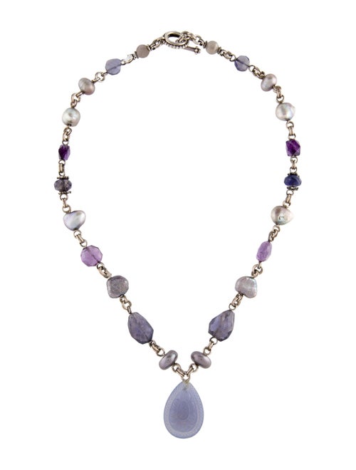 Stephen Dweck Pearl & Multistone Pendant Necklace