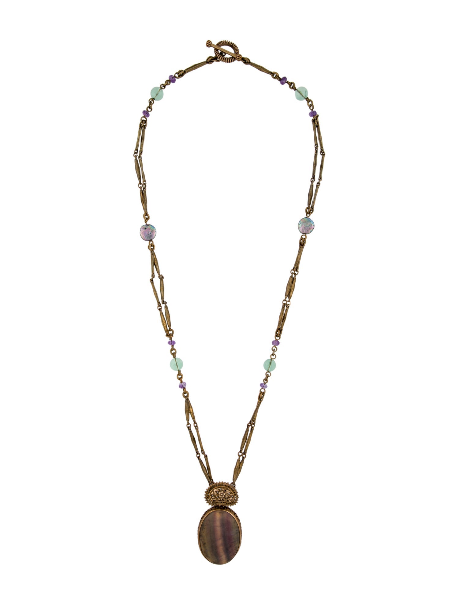 Stephen Dweck Multi-Stone & Pearl Toggle Pendant Necklace