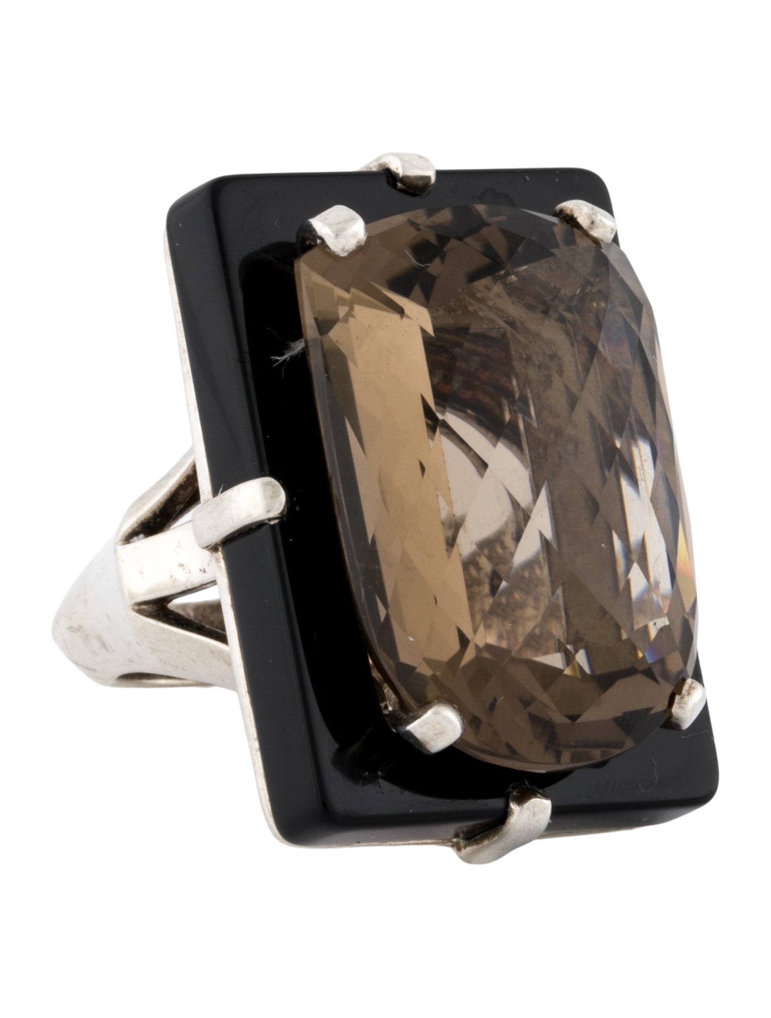 Stephen Dweck Onyx & Smoky Quartz Cocktail Ring