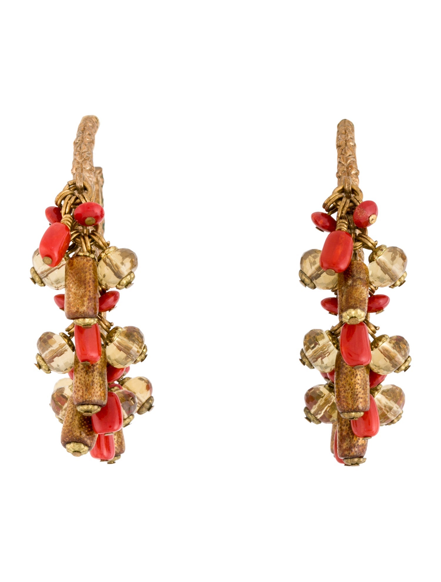 Stephen Dweck Coral, Stone & Bead Hoop Earrings