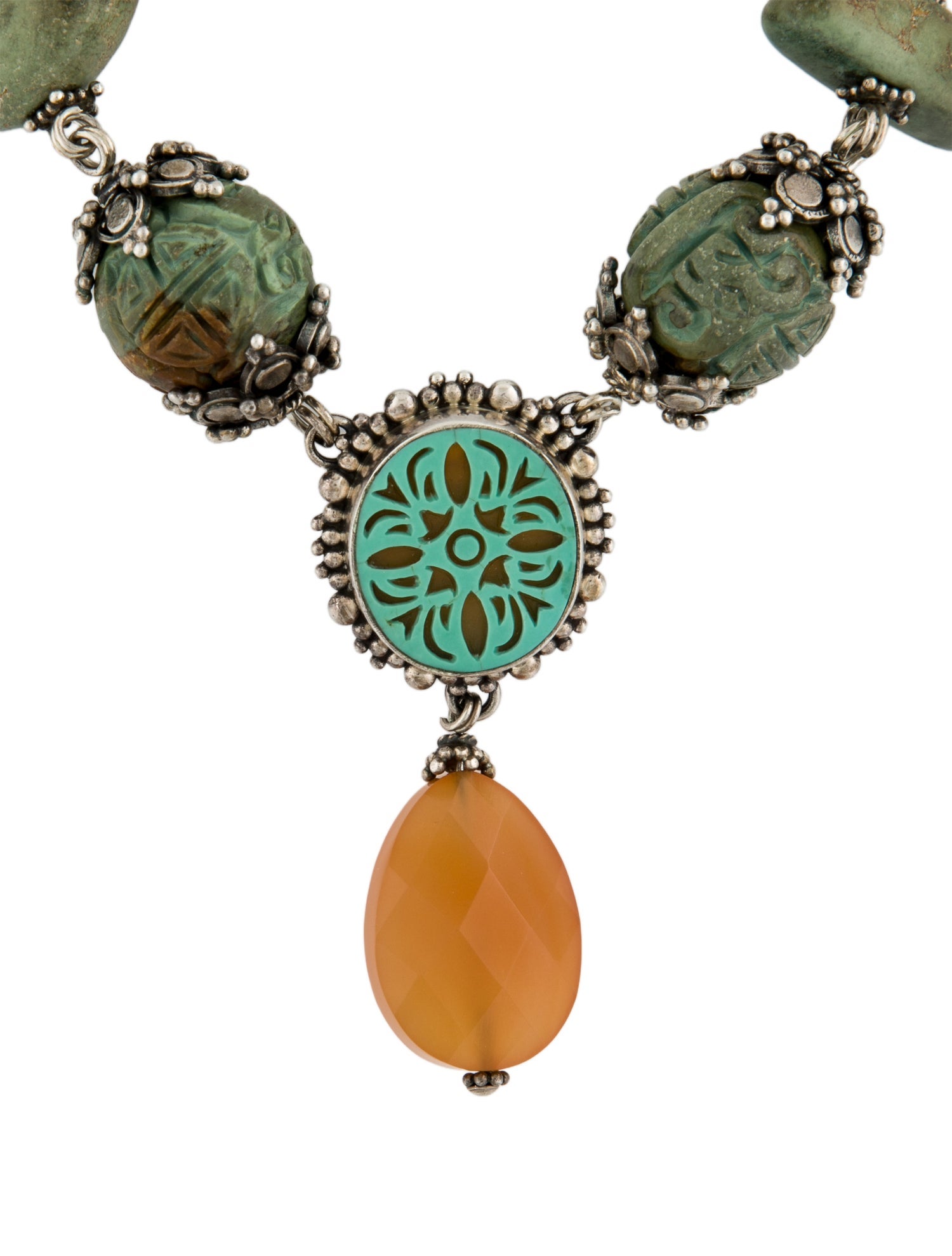 Stephen Dweck Dyed Pearl & Multi-Stone Carved Bead Necklace