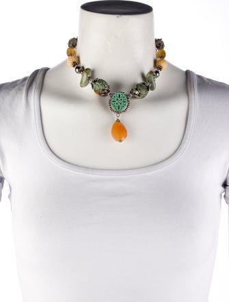 Stephen Dweck Dyed Pearl & Multi-Stone Carved Bead Necklace