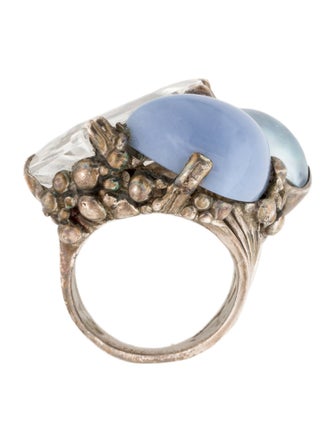 Stephen Dweck Pearl, Quartz & Chalcedony Cocktail Ring