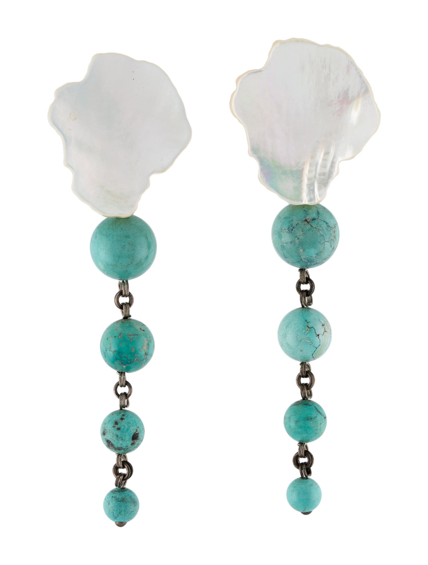 Stephen Dweck Mother of Pearl & Turquoise Drop Clip-On Earrings
