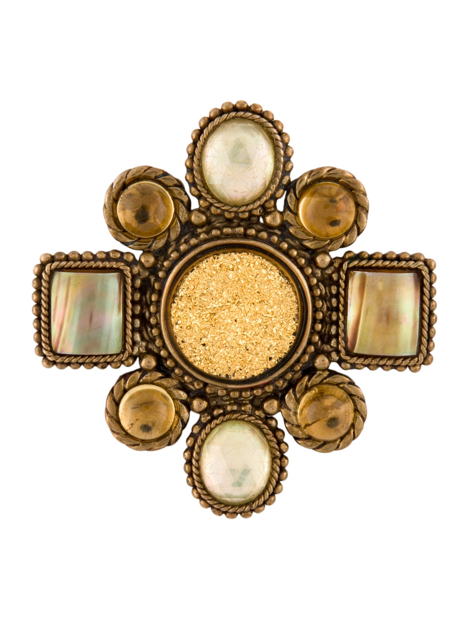 Stephen Dweck Mother-Of-Pearl, Citrine, & Druzy Quartz Brooch