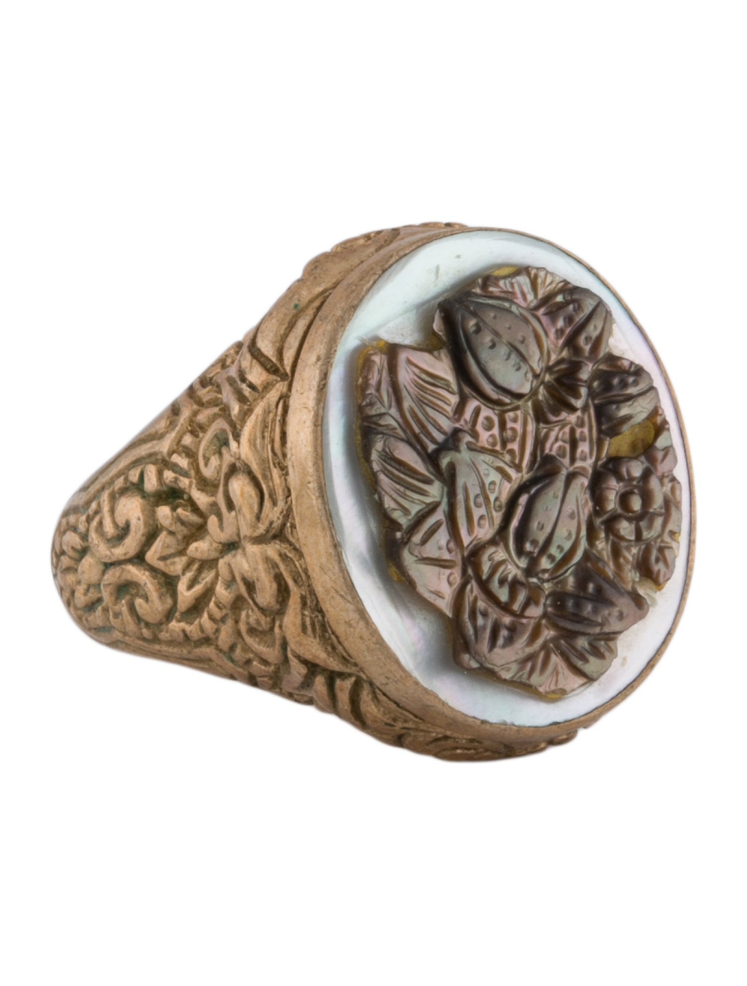 Stephen Dweck Carved Mother of Pearl Cocktail Ring