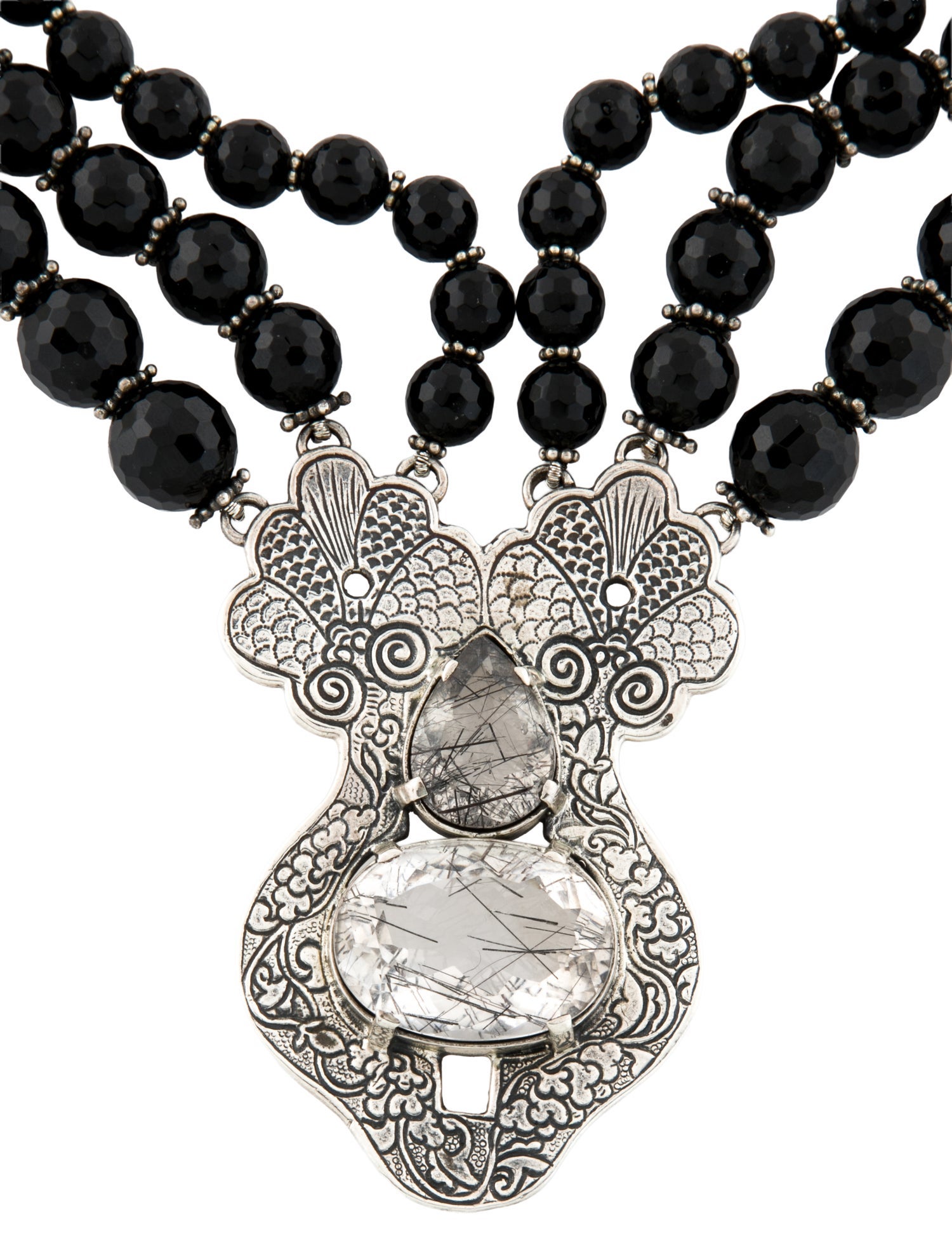 Stephen Dweck Tourmalinated Quartz & Onyx Collar Multistrand Necklace
