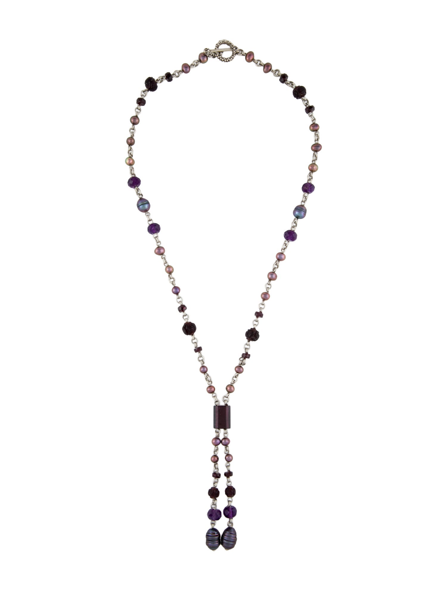 Stephen Dweck Pearl, Amethyst, & Garnet Drop Necklace