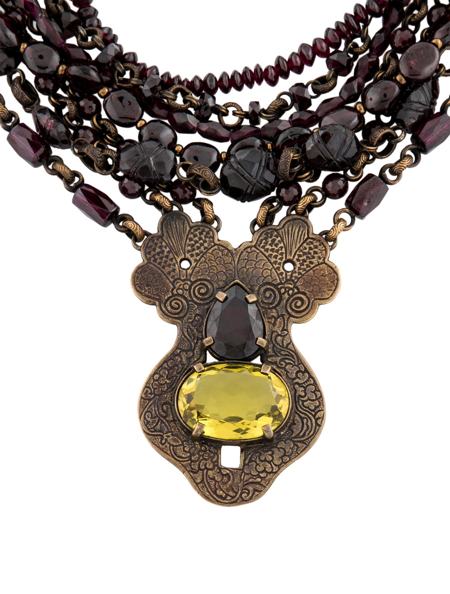 Stephen Dweck Garnet & Quartz Multistrand Necklace