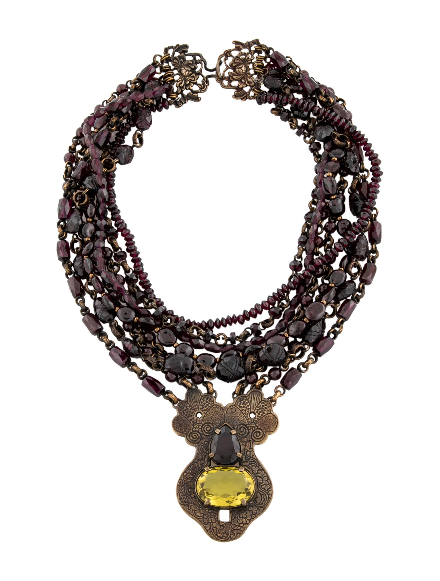 Stephen Dweck Garnet & Quartz Multistrand Necklace