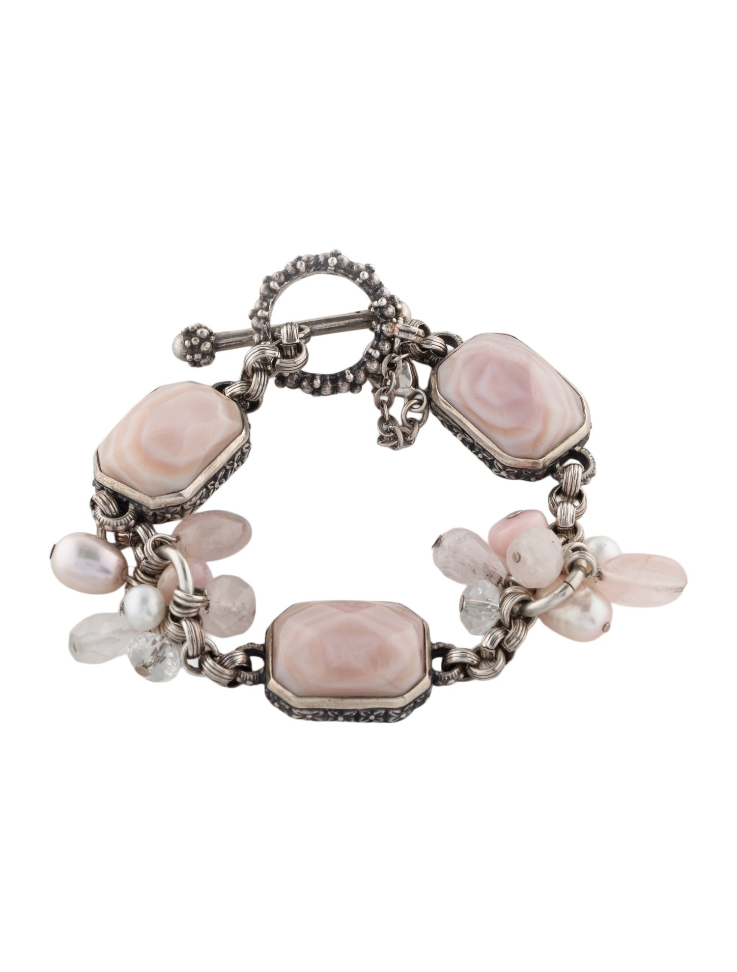 Stephen Dweck Pearl, Mother of Pearl, Rose Quartz, Quartz & Opal Link Bracelet