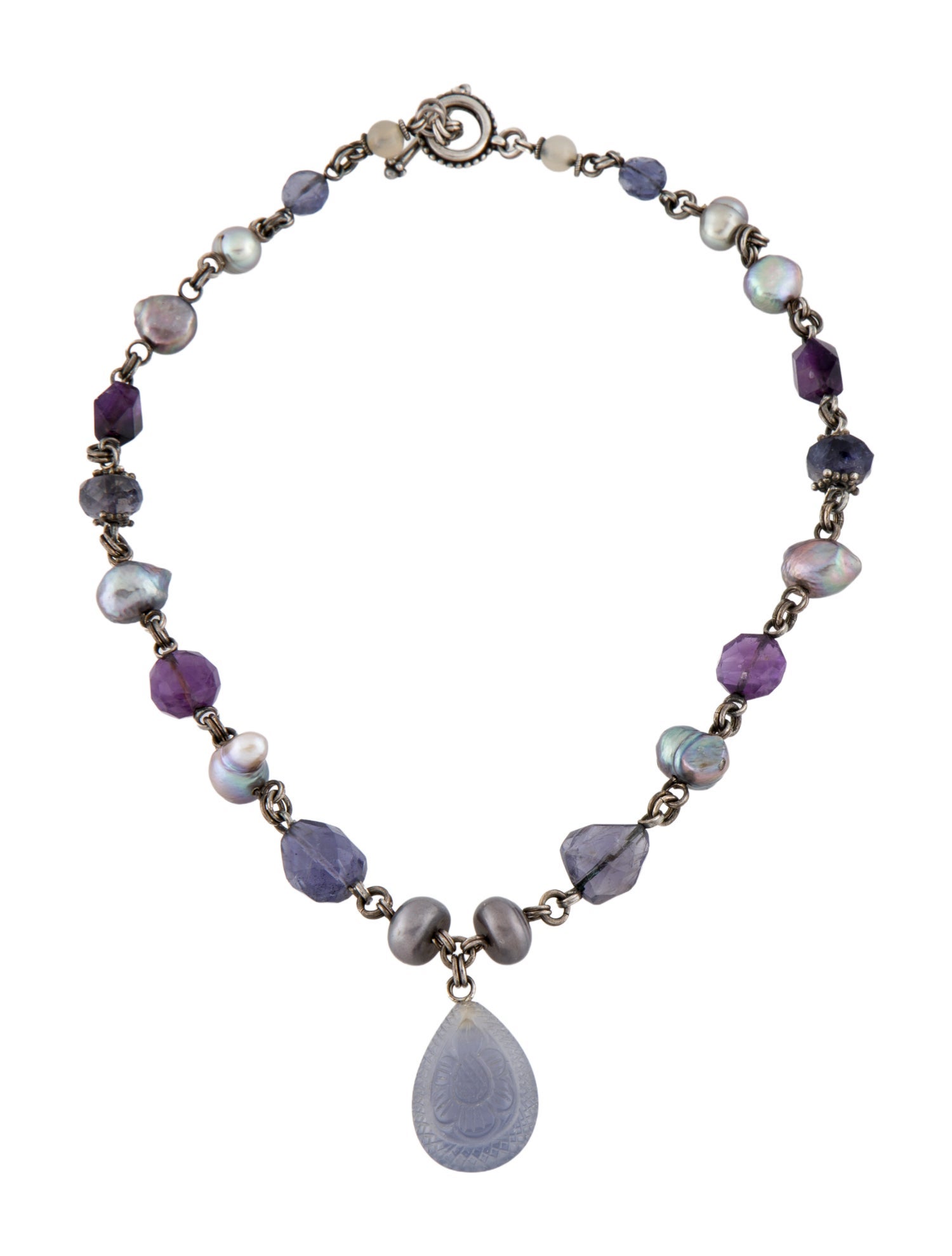 Stephen Dweck Pearl & Multistone Pendant Necklace