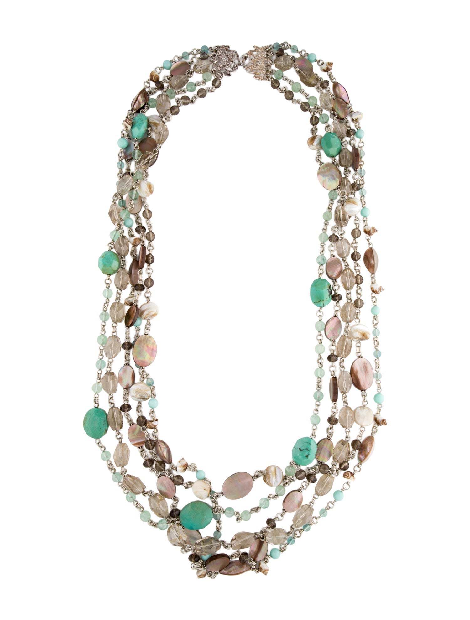 Stephen Dweck Mother of Pearl, Shell & Multistone Long Necklace
