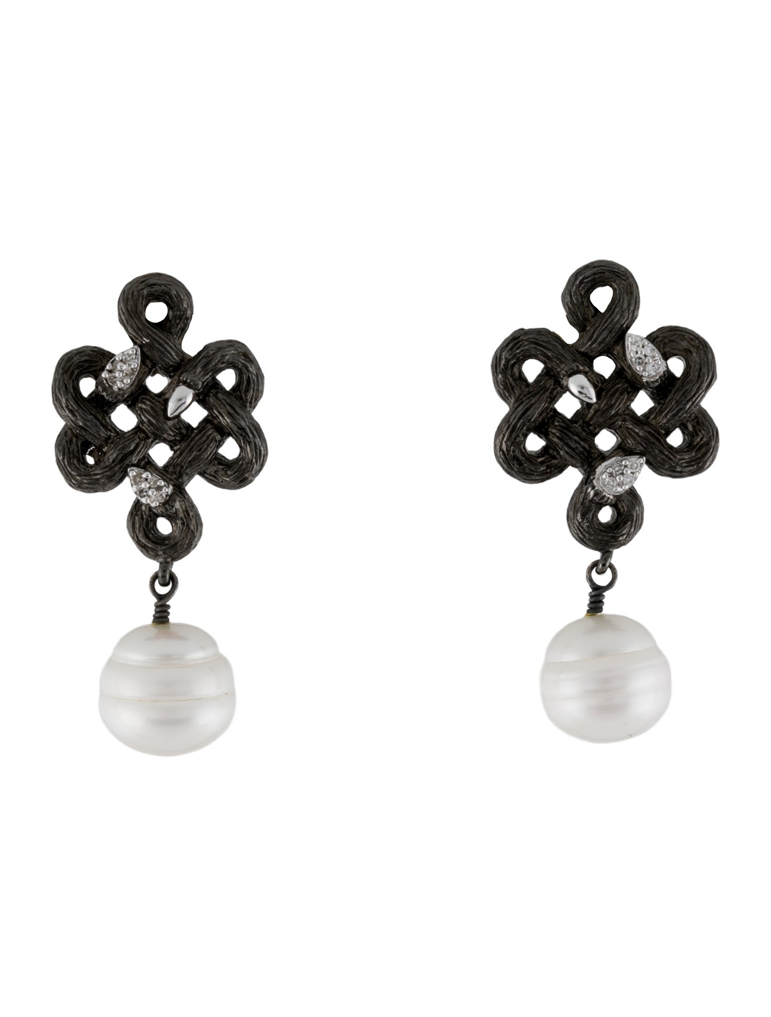 Stephen Dweck Pearl & Diamond Celtic Knot Drop Earrings