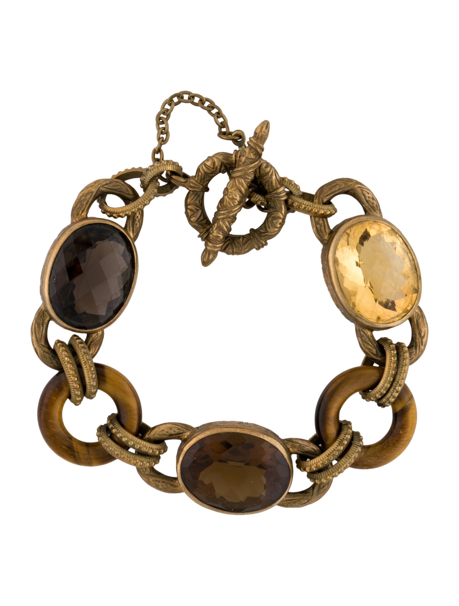 Stephen Dweck Crystal & Brown Stone Link Bracelet
