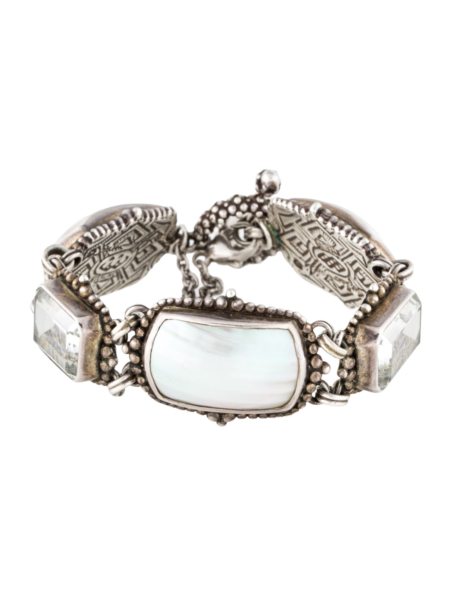 Stephen Dweck Mother of Pearl & 10.80ctw Quartz Link Bracelet