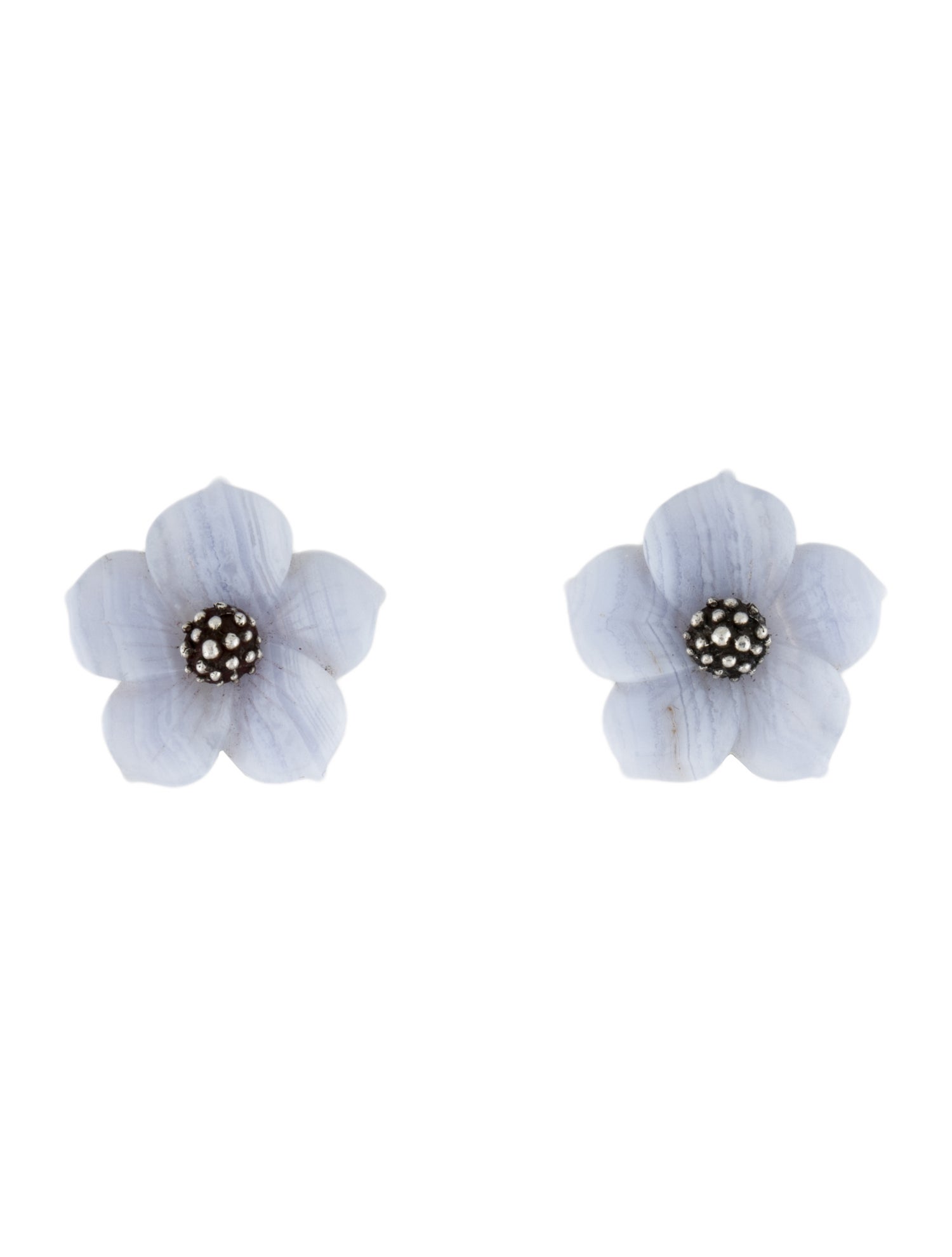 Stephen Dweck Blue Lace Agate Flower Clip-On Earrings