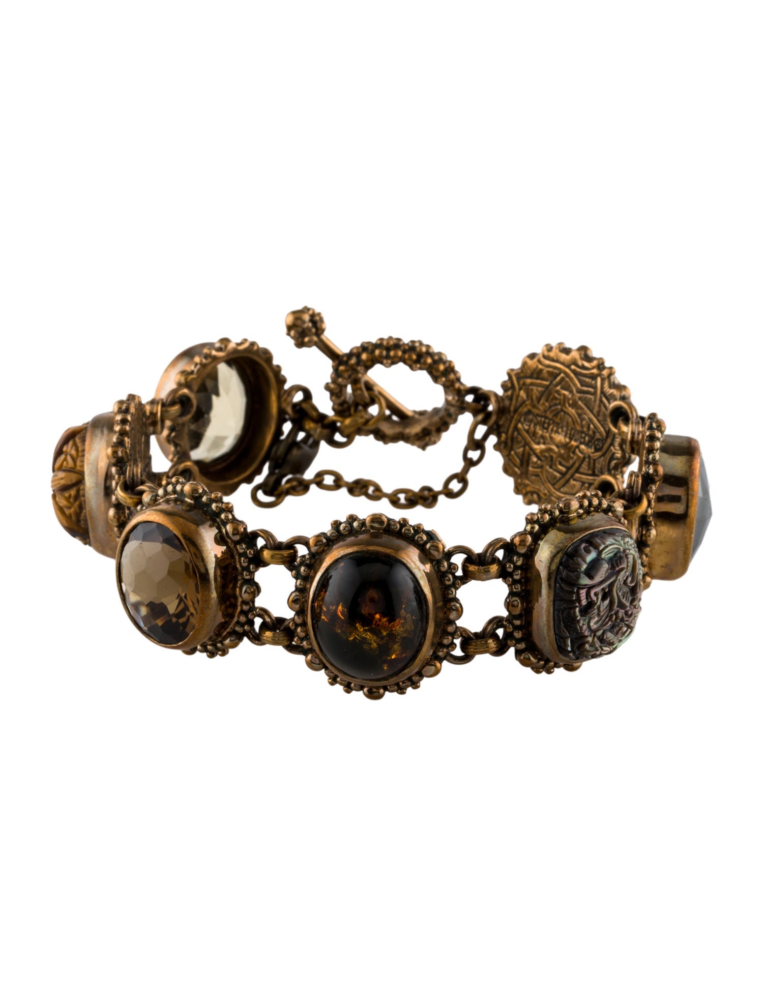 Stephen Dweck Mother of Pearl, Amber & Multistone Link Bracelet