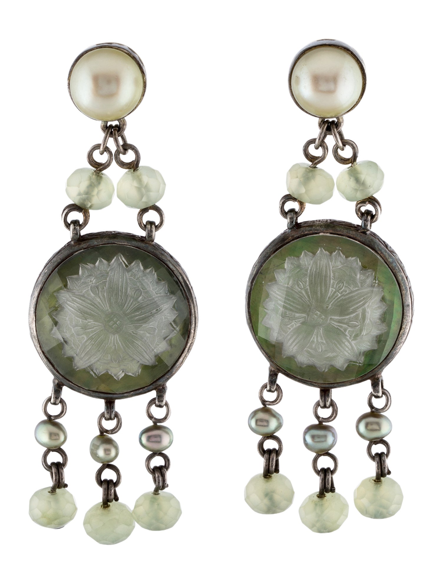 Stephen Dweck Pearl, Serpentine & Quartz Doublet Drop Earrings