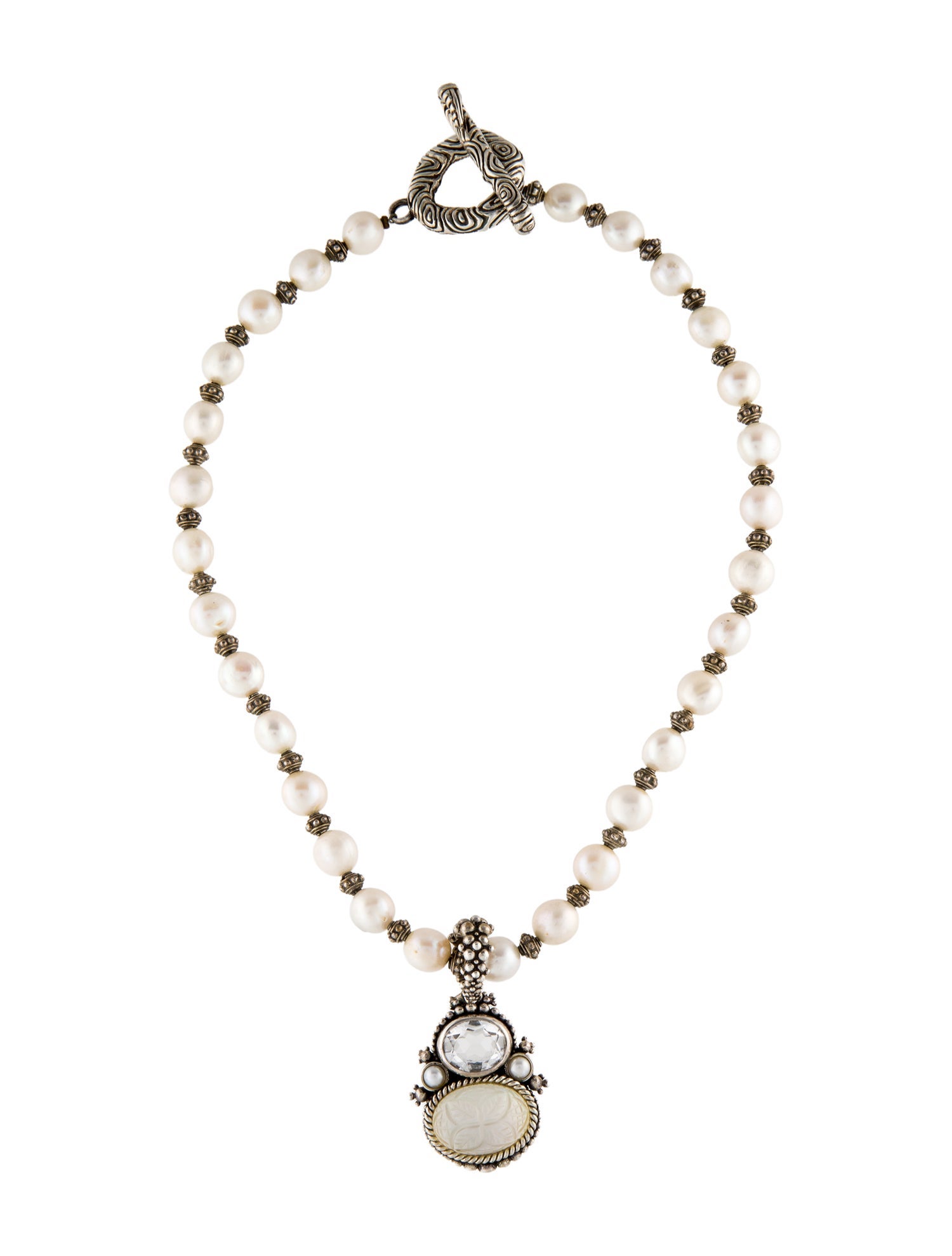 Stephen Dweck Pearl, Mother of Pearl & Quartz Doublet Pendant Necklace